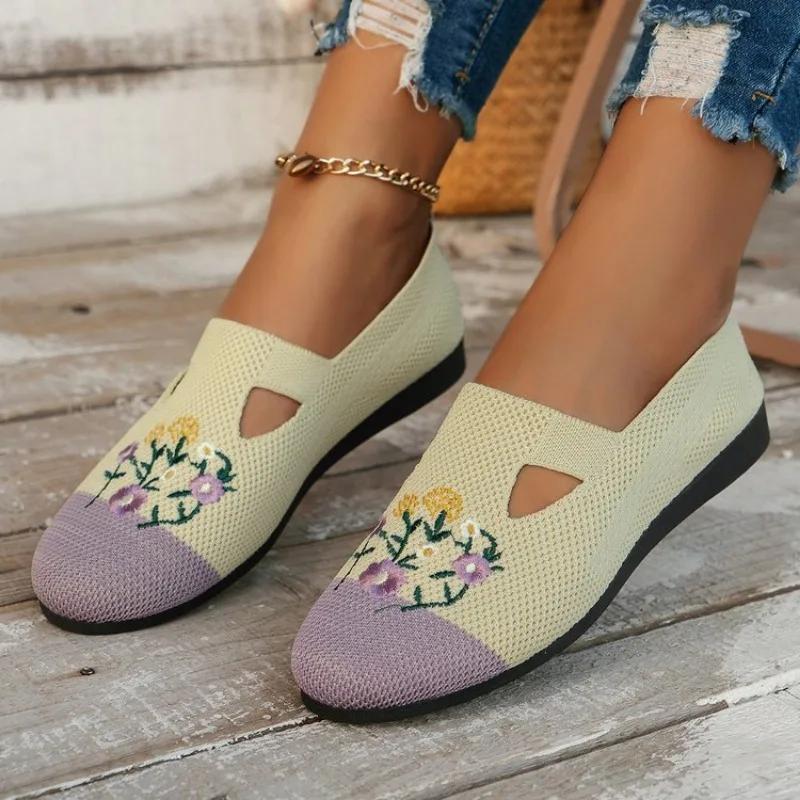 2024 Shoes Women's Summer Mesh Breathable Flat Shoes Ladies Comfort Light Sneaker Socks Women Slip on Loafers Zapatillas Muje