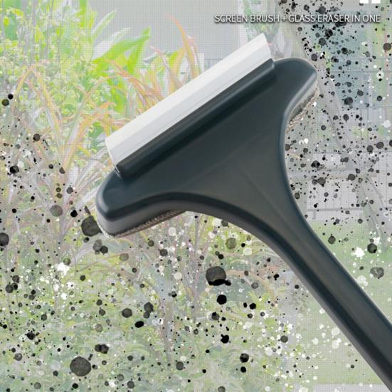2Pcs Screen Cleaning Brush with Extended Handle 2-in-1 Brush Scraper Design Outdoor Window Screen Cleaner