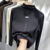 Half Turtleneck Base Blouse for Women In Autumn and Winter Double-sided Fur Plush Thickened Medium Collar Long Sleeve T-style Top