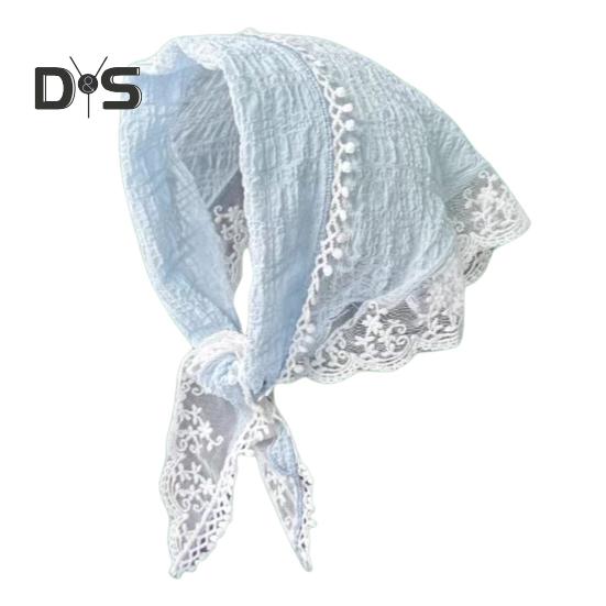 

Женский летний шарф во французском стиле с кружевным узором, повязка для волос, сплошной цвет, ретро солнцезащитный треугольный шарф, ретро лента синий