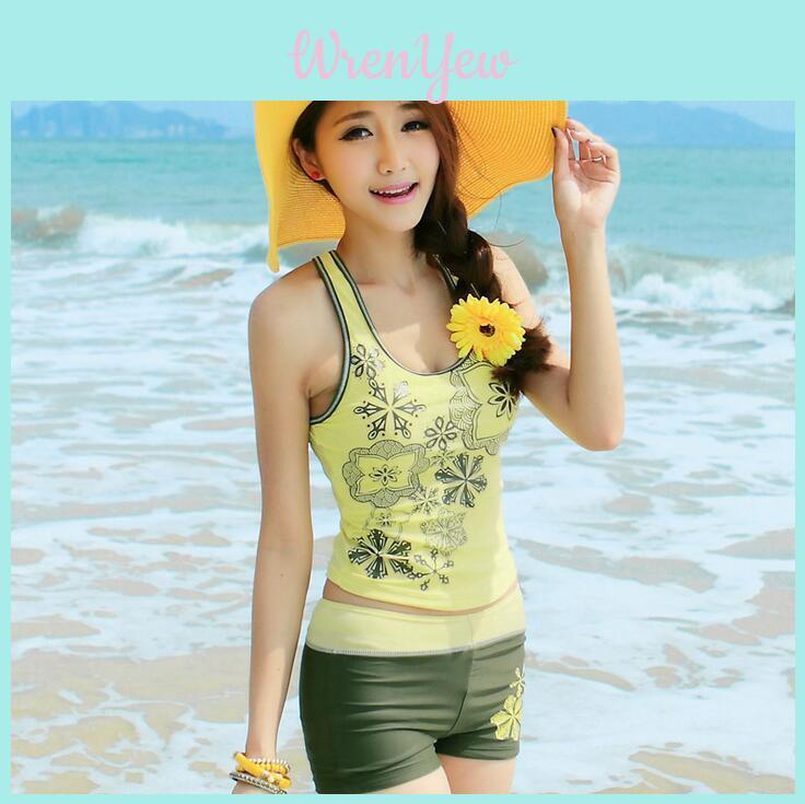 Vibrant Sexy Women Print Bra Tank Tops And Beach Sport Shorts Swimsuit Set