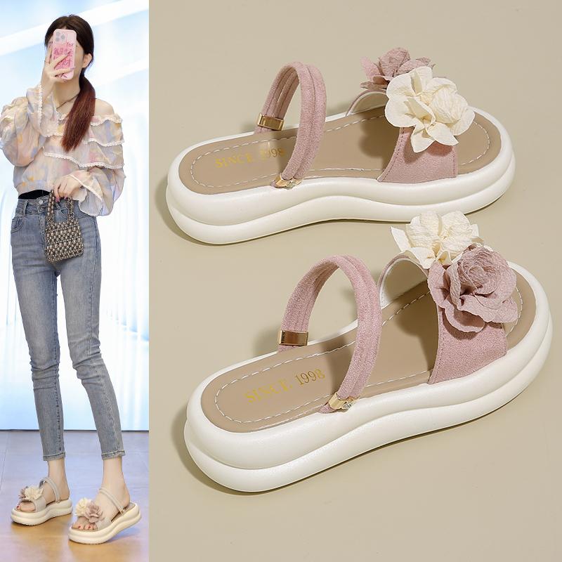 High Heels Platform Sandals 35-40 Flower Women Slippers Luxury Summer 2025 New Dress Outdoor Chunky Zapatillas De Mujer