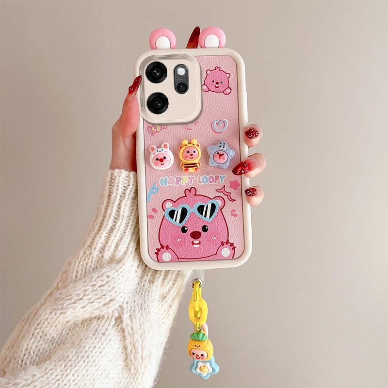 KEYSION Cute Ear 3D Cartoon Case for OPPO Reno14 F 5G with Bracelet Soft Silicone Shockproof Phone Cover for OPPO Reno 14F 5G