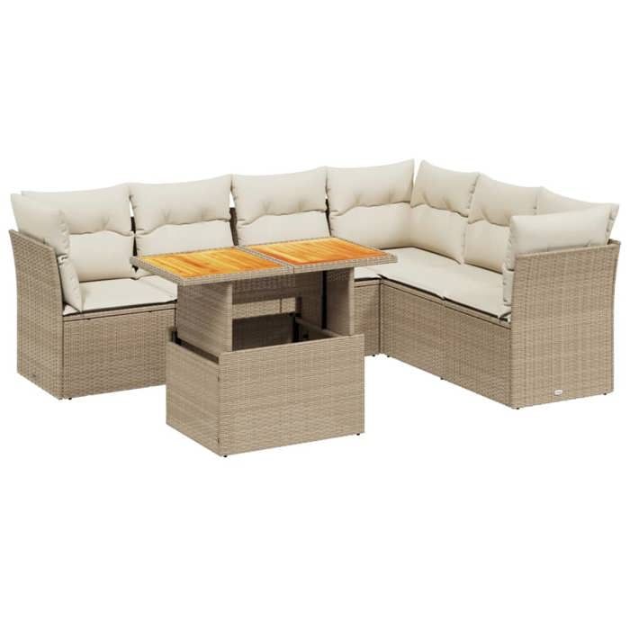 VidaXL Garden Lounge Set with Cushions 7 Pcs, Patio Sofas, Patio Furniture Set, Outdoor Furniture, Beige 3270848