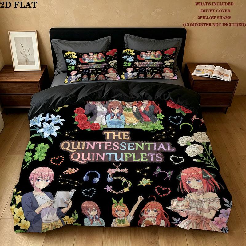 5Toubun Pattern Bedding Quilt Set Quilt Cover Pillowcase Home Birthday Gift(1 * duvet cover + 2 * pillowcase, without core)