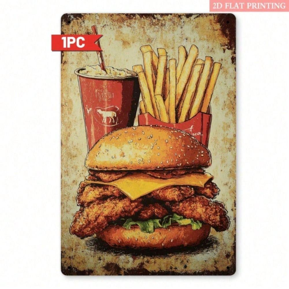 

Metal Poster Wall Art Vintage Burger Fries Soda Sign Diner Decor