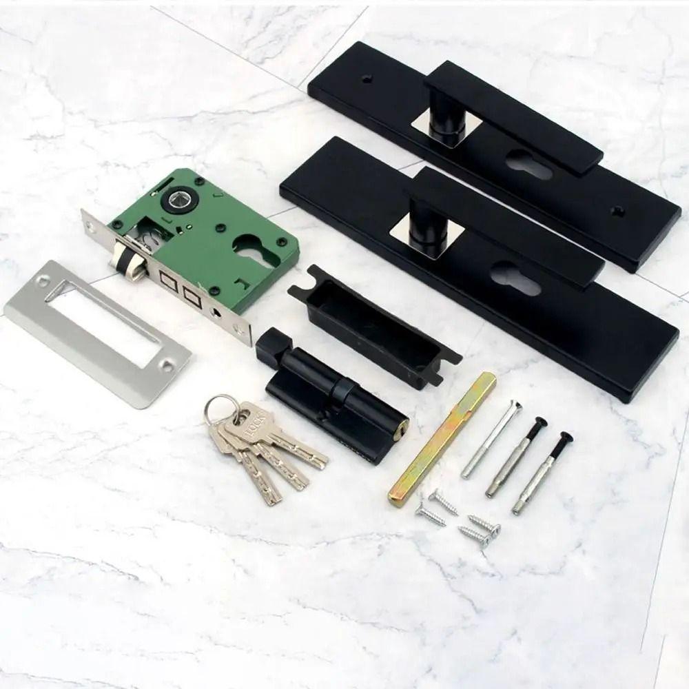 Silent Door Handle Lock Keys Set Square Bedroom Door Lock  Interior Exterior Doors