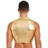 Mens Metallic Sleeveless Vest Faux Leather Crop Top Wet Look Clubwear Street Fashion