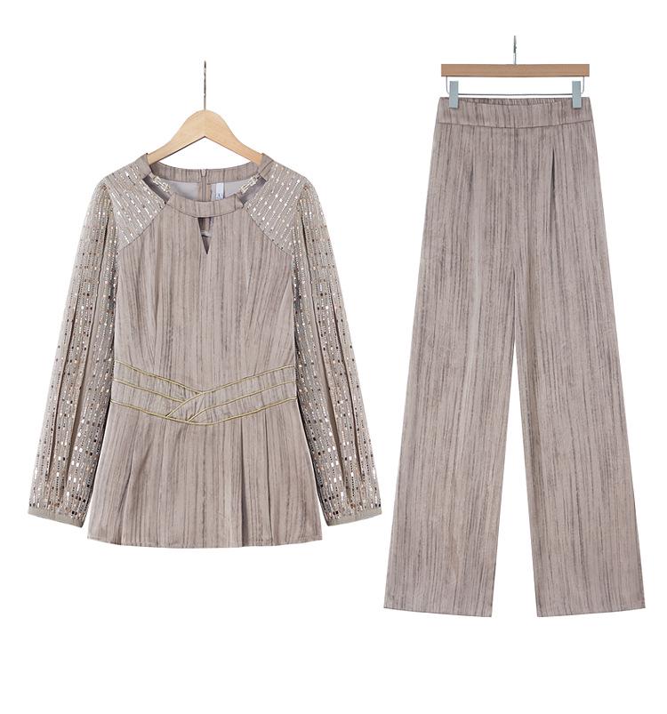 Elegant Autumn 2025 Satin Blouse & Seven-Sleeve Two-Piece Set for Middle-Aged and Elderly Women