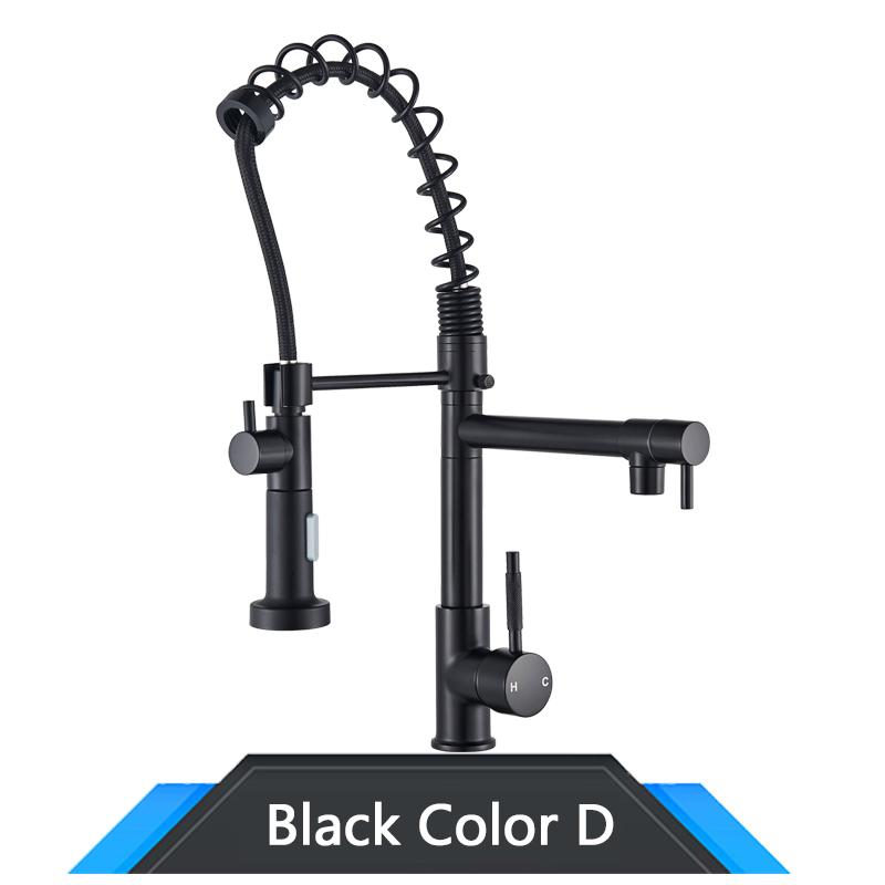 Rubinetto da Cucina Rozin Nero e Oro Rosa a Molla Estraibile Miscelatore Acqua Calda e Fredda Rubinetto a Cascata con Doppia Uscita Montaggio su Lavello