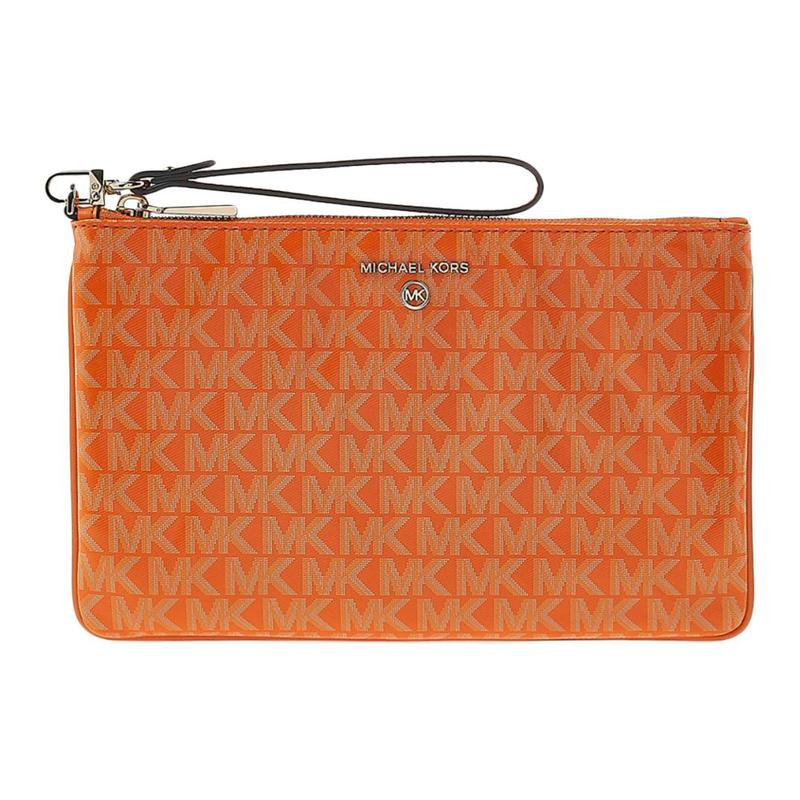 MICHAEL KORS Logo Monogram Calfskin Clutch Women s Beige коричневый