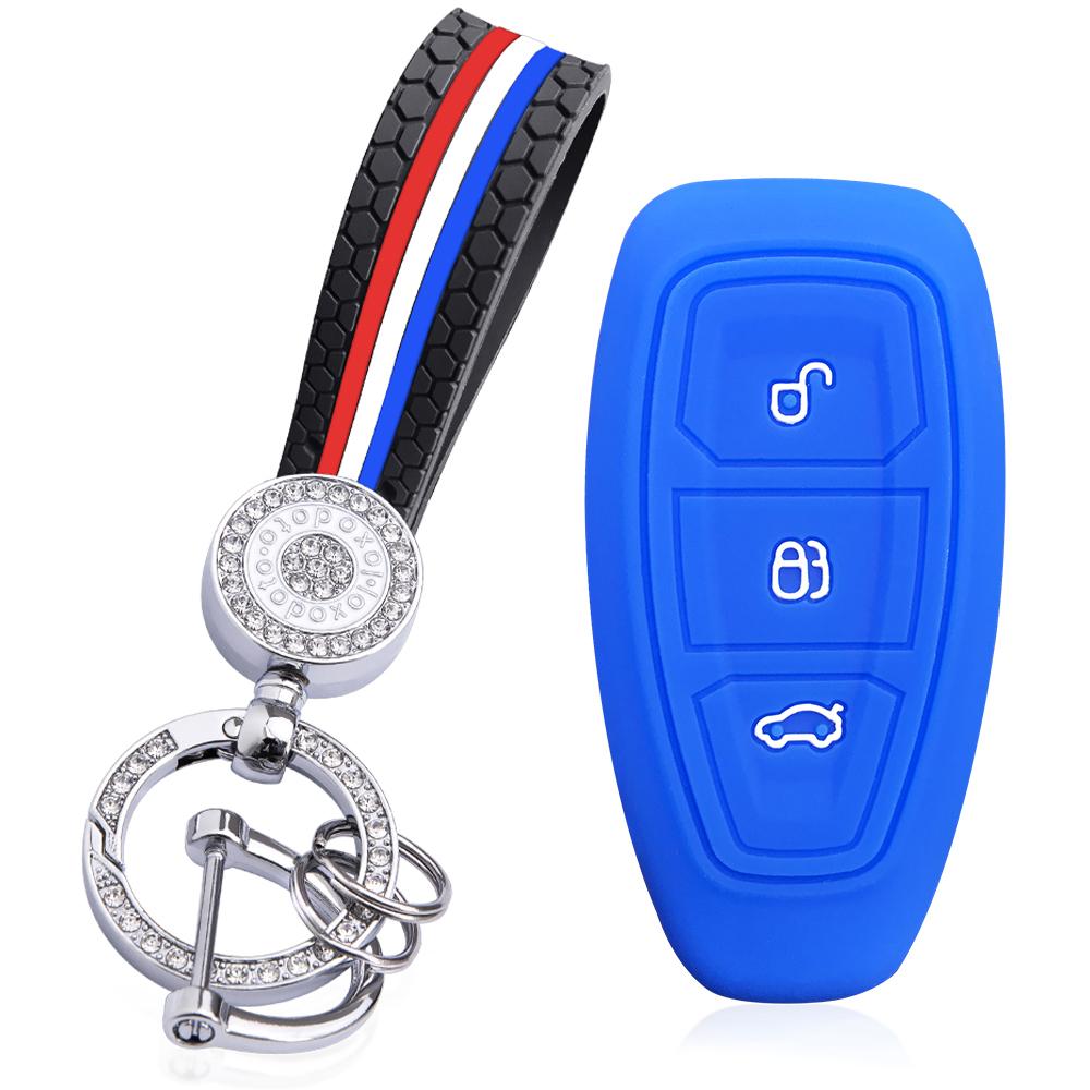 For Ford Focus MK3 MK4 Fiesta Ecosport Kuga Mondeo Silikon Nøkkelveske 3 Knapper Fjernkontroll Nøkkeldeksel Skall Fob Nøkkelringholder