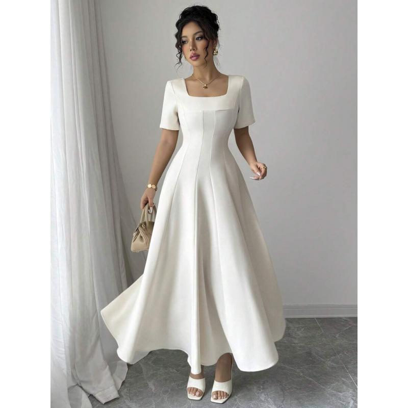 European and American summer elegant simple casual A character fashion temperament slim and thin short-sleeved dress XS