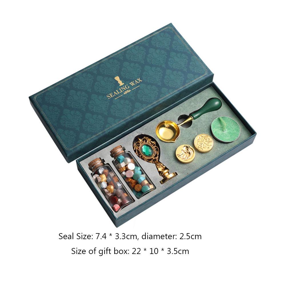 Sealing Wax Stamp Kit Stamp/Stamp Heads/Wax Beads Wax Sealing Stamp Kit Detachable Handle/Spoon/Round Wax for Gift Wrapping