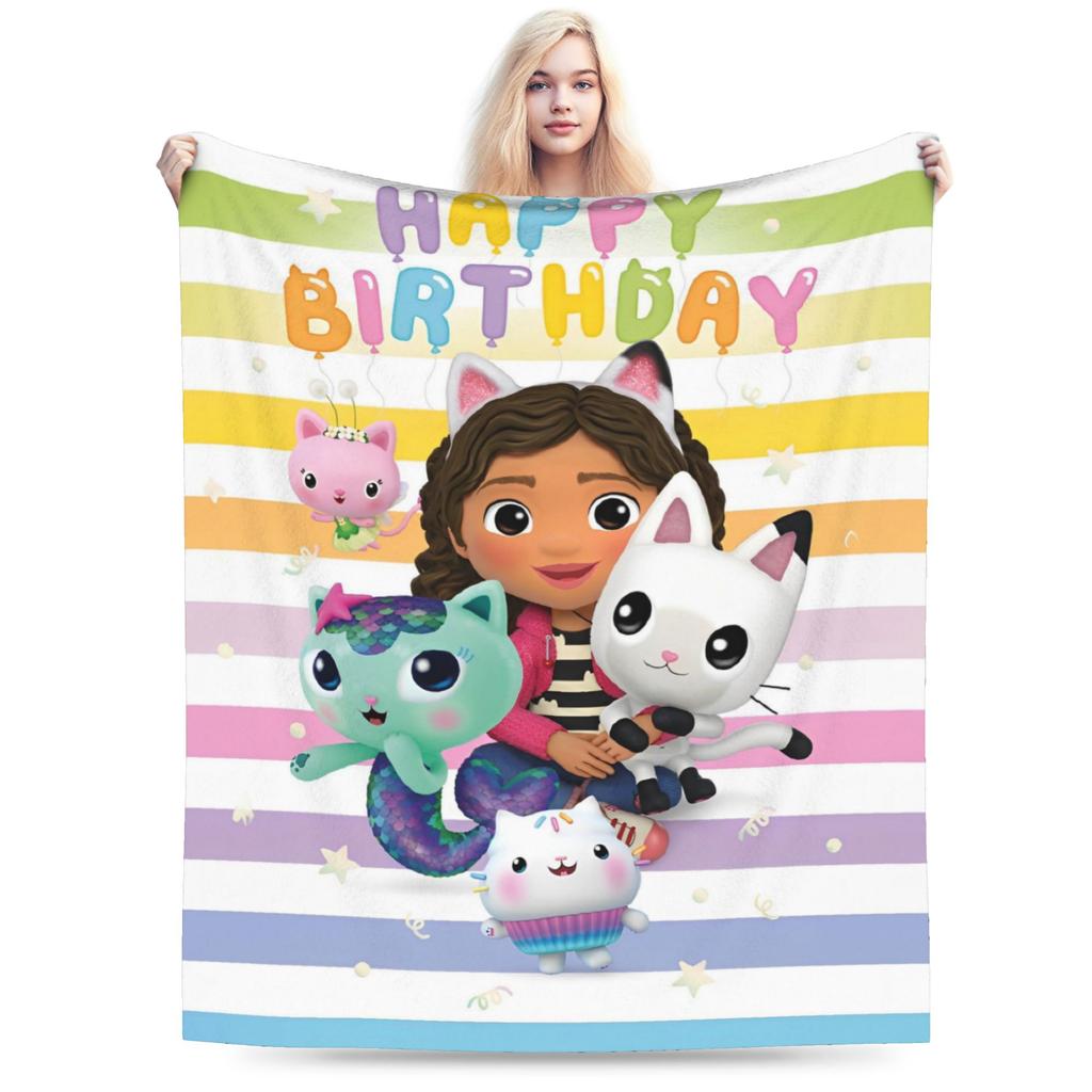 Cartoon Cute Gabby Dollhouse Blankets Flannel All Season Portable Warm Throw Blanket for Bed Bedroom Rug Piece