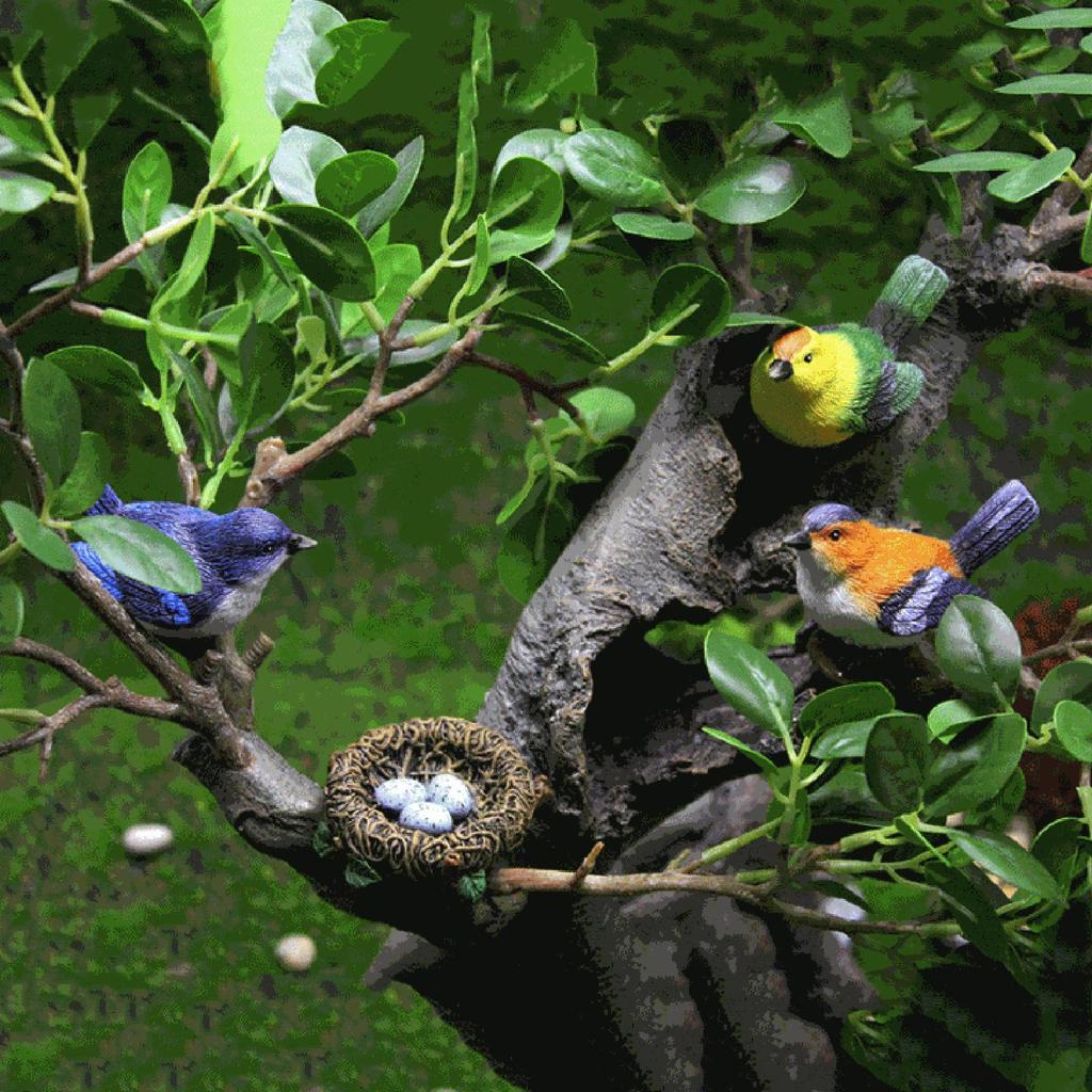 4pcs Mini Bird Nest Set Realistic Cute Resin Simulated Animal Set Funny Bird Figurines Ornament Crafts Gardening Decoration