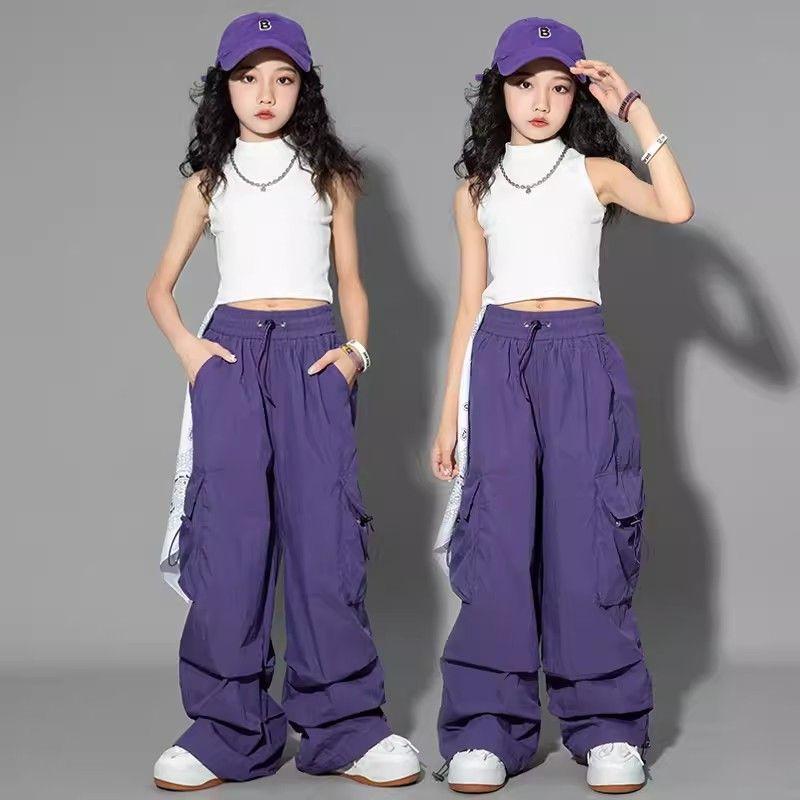 5-14 Jahre Kinder Hip Hop Joggers Hosen Hohe Taille Vintage Casual Streetwear Baggy Pants Mädchen Cargohose Teenager Gerade Hose