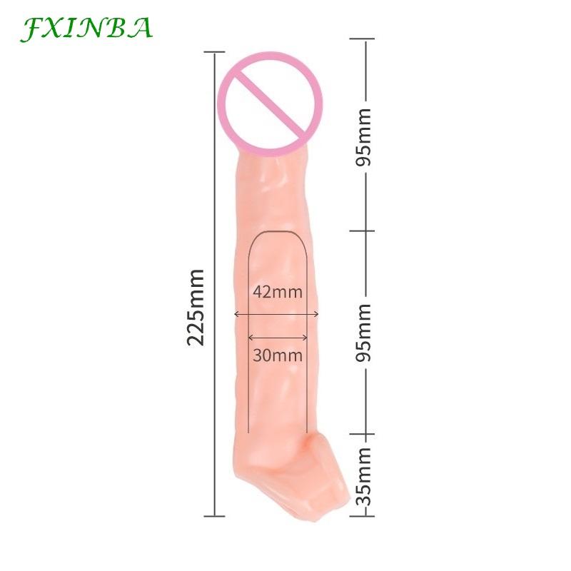 FXI 14-27cm Realistic  Sleeve Extender  Sleeve Dick Enlargement Delay Ejaculation Reusable Condom Men Sex Toys