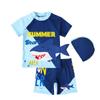 New Cute Shark Toddler Boys' Swimsuit Set with Quick-Dry Shorts, Short Sleeves, Sunscreen, and Swim Cap