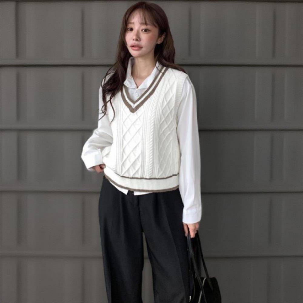 New Arrivals Open Run Women Classic Solid Long Sleeve Blouse Waffle Knit Vest