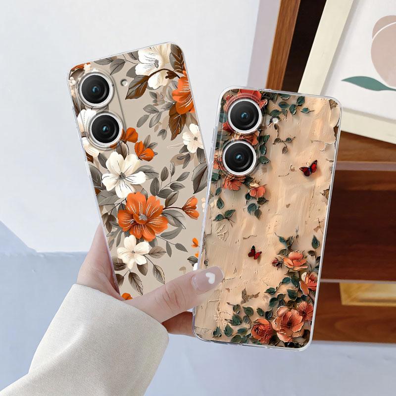 Per Custodia Asus Zenfone 9 10 Custodia Lussuosa Per Asus Zenfone 10 Marmo Fiore di Farfalla Cover Protettiva Trasparente in Silicone Morbido