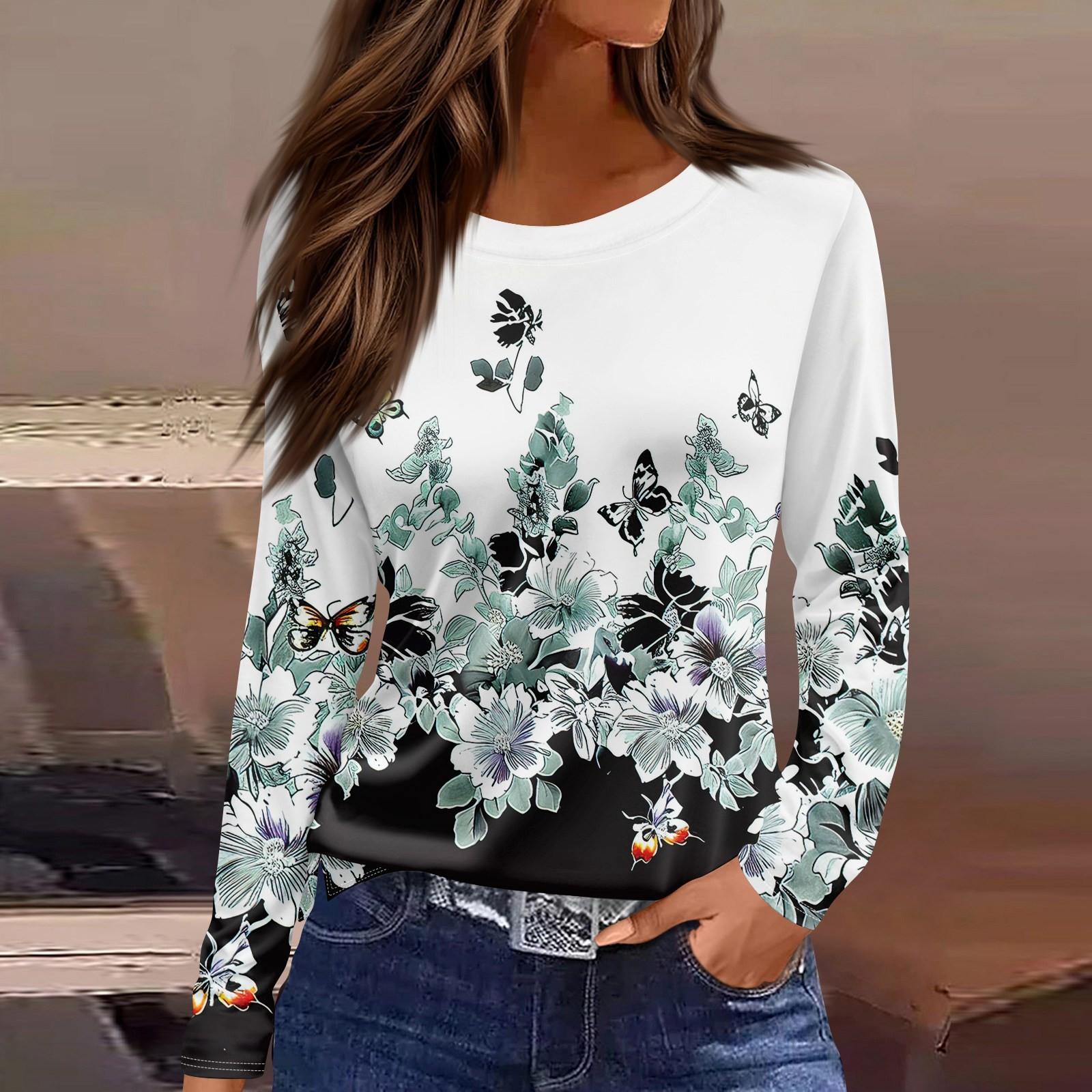 

Женская модная повседневная свободная футболка с принтом и круглым вырезом с разрезом и длинным рукавом, женский топ S белый