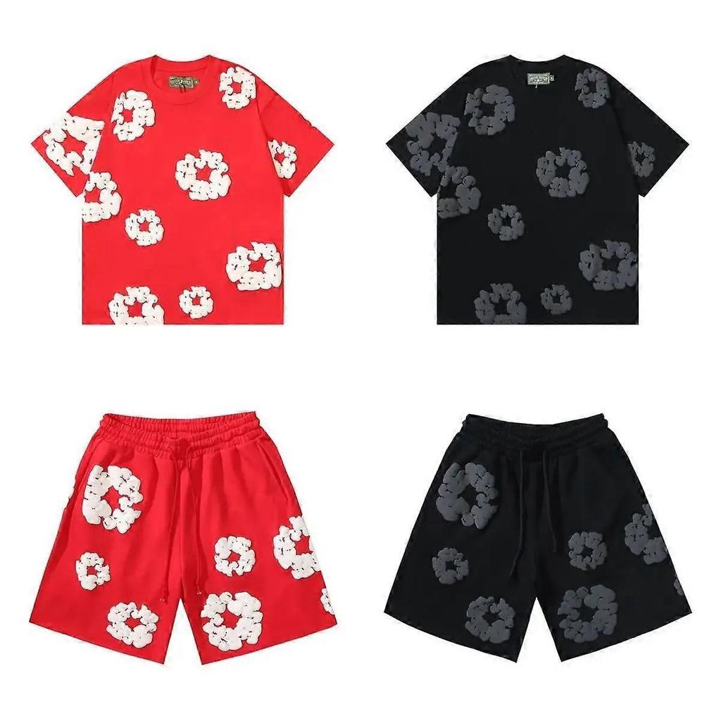 2025 Summer Men's Shorts Set, Hip Hop Style,Cotton, Casual Fitness, Travel Ready,2-Piece