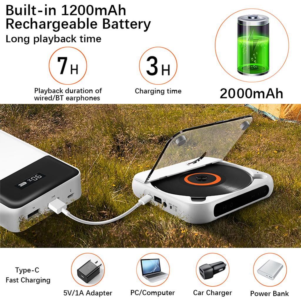 CD Player 3 Modes LED Display Touch Control Portable Retro Desktop BT Music Player with Dust Proof Cover