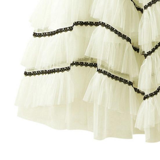 Women Skirt High Waist A-line Big Swing Ruffle Contrast Color Scattered Hem Pleated Patchwork Princess Style Elastic Waist Ankle Length Maxi Skirt