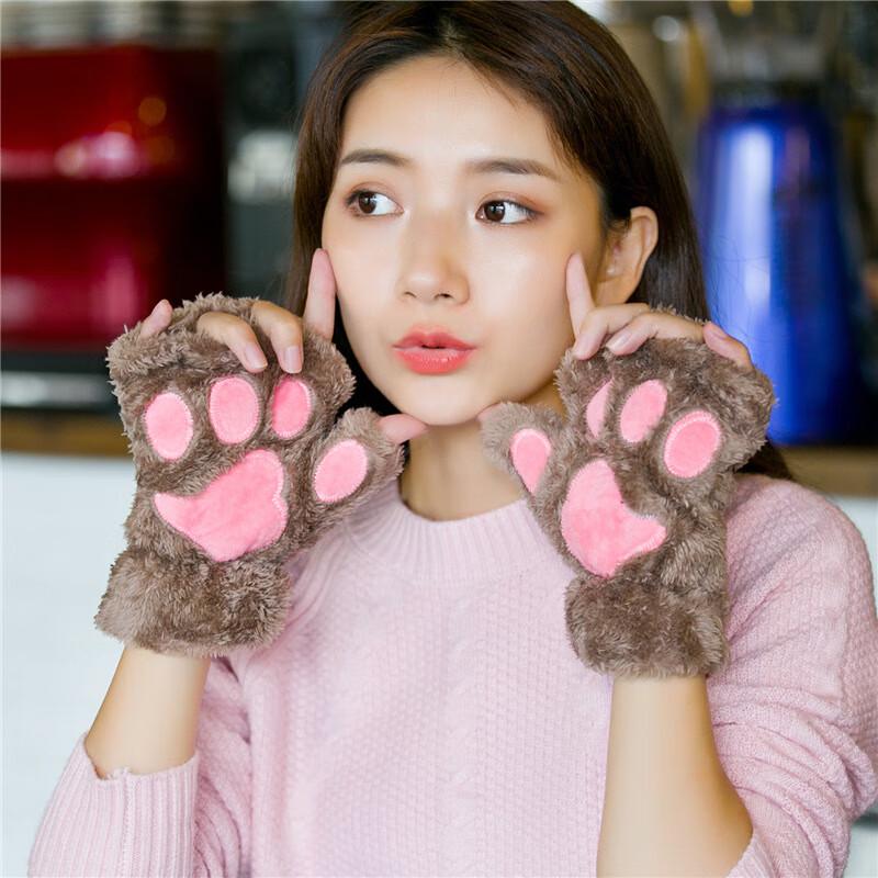 Jumaomao Plush Cat Paw Half-Finger Winter Gloves