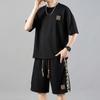 New Summer Chinese Style Men's Casual Sports Suit Loose Embroidery Versatile Short Sleeve Shorts Two-piece Set