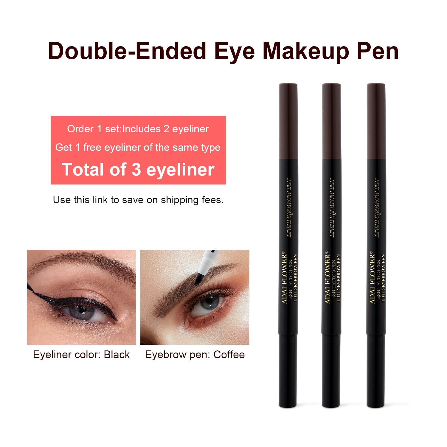 

Водостойкая жидкая двухсторонняя подводка для глаз, карандаш для бровей, не размазывающийся, долговечный карандаш для макияжа глаз. Купите 2 и получите 1 бесплатно. Карандаш для бровей с тремя зубцами. чёрный