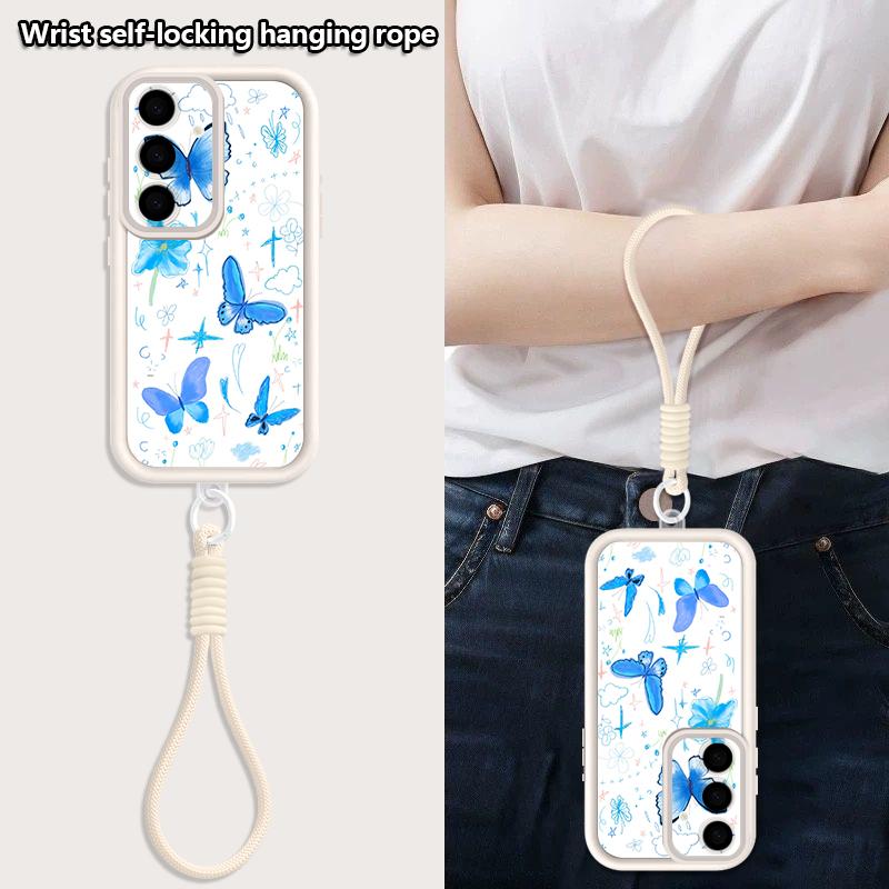 Oil Painting Flower Hand Strap Case For Samsung S26 S25 Ultra S24 FE S23 Plus S22 S21 A15 A16 A17 A35 A36 A37 A54 A55 A56 A57 5G Bumper Cover