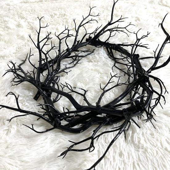 Halloween Black Branch Wreath for Front Door 18 Inch Spooky Gothic Artificial Twig Wreath for Indoor Outdoor Wall Window Halloween Decor