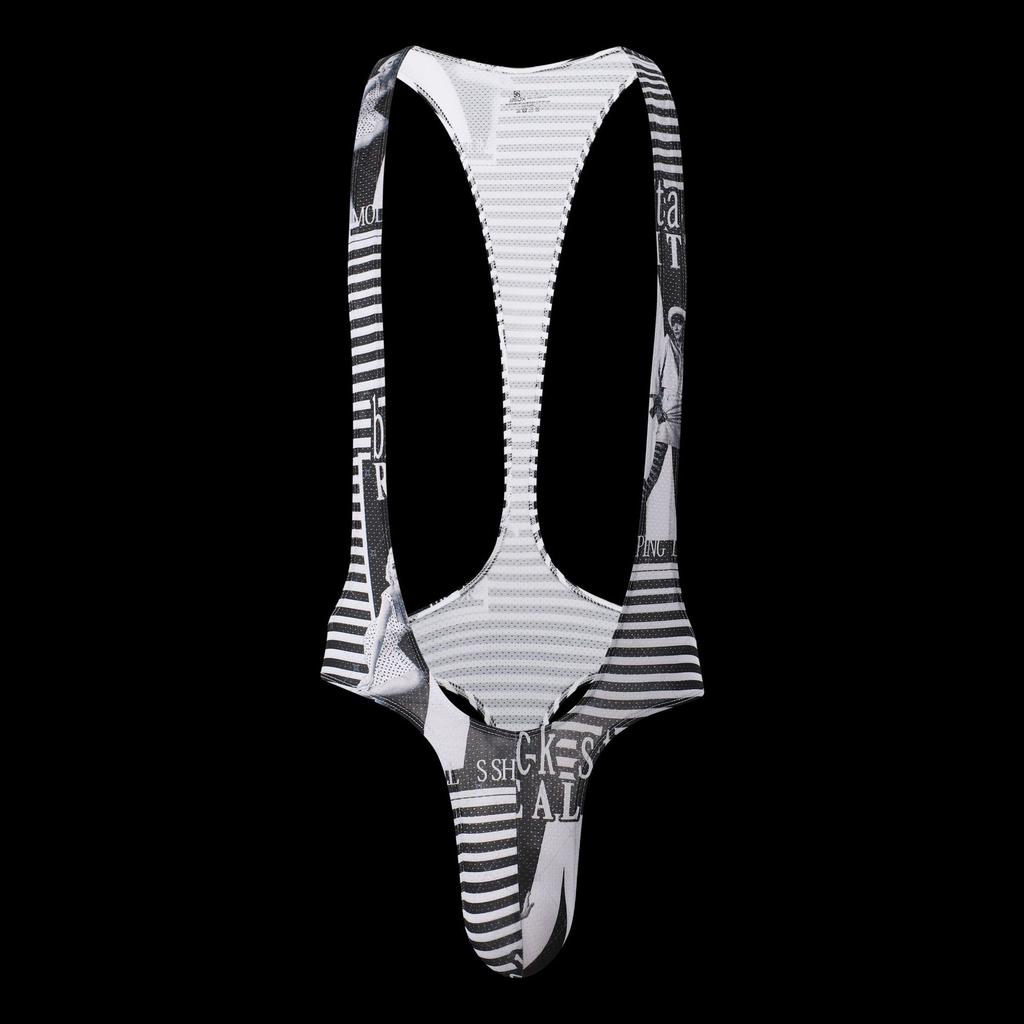 Sexy Men Print Bodysuits Men's Mesh Jockstrap Leotard Underwear Jumpsuits Wrestling Singlet Bodysuit Lingerie Men Body Shapers