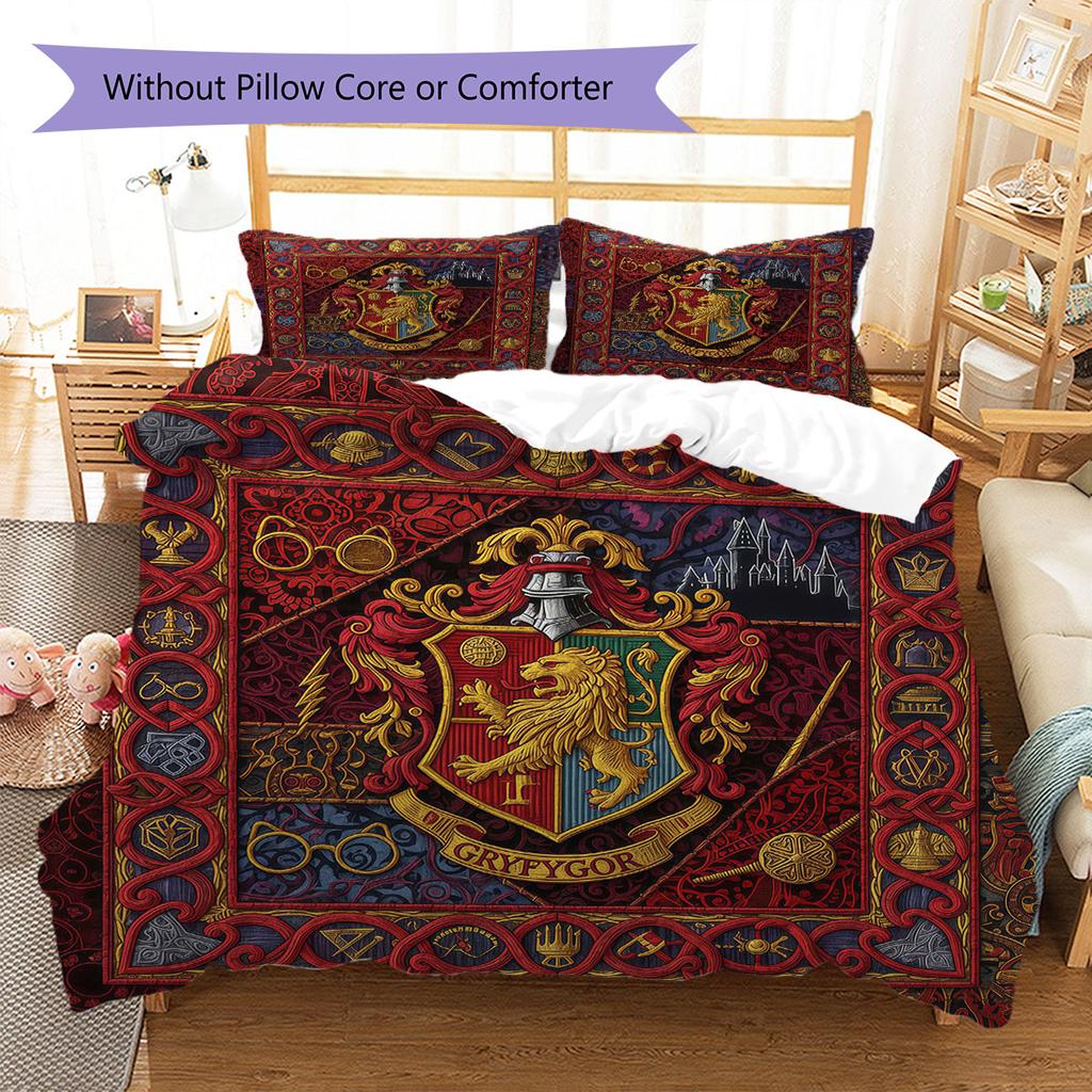 Gryffindor Pattern Bedding Quilt Set Quilt Cover Pillowcase Home Decoration Birthday Gift (1 * duvet cover + 2 * pillowcase, without core)