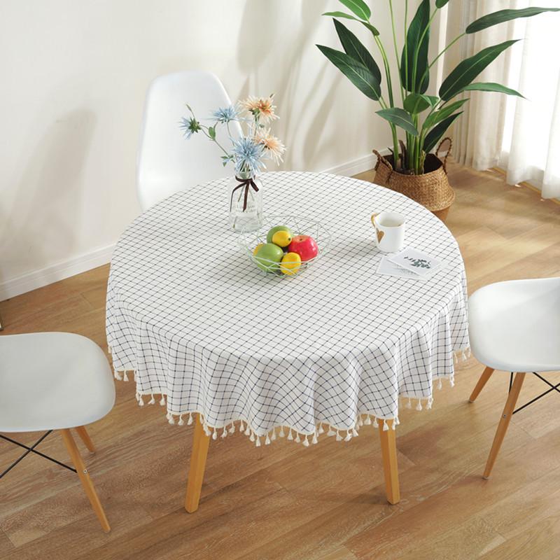 Tablecloth Around-Cotton Linen Tassel Tablecloth, Plaid Round Tablecloth, Red Striped Lattice Table Map, Wedding Cloth Cover