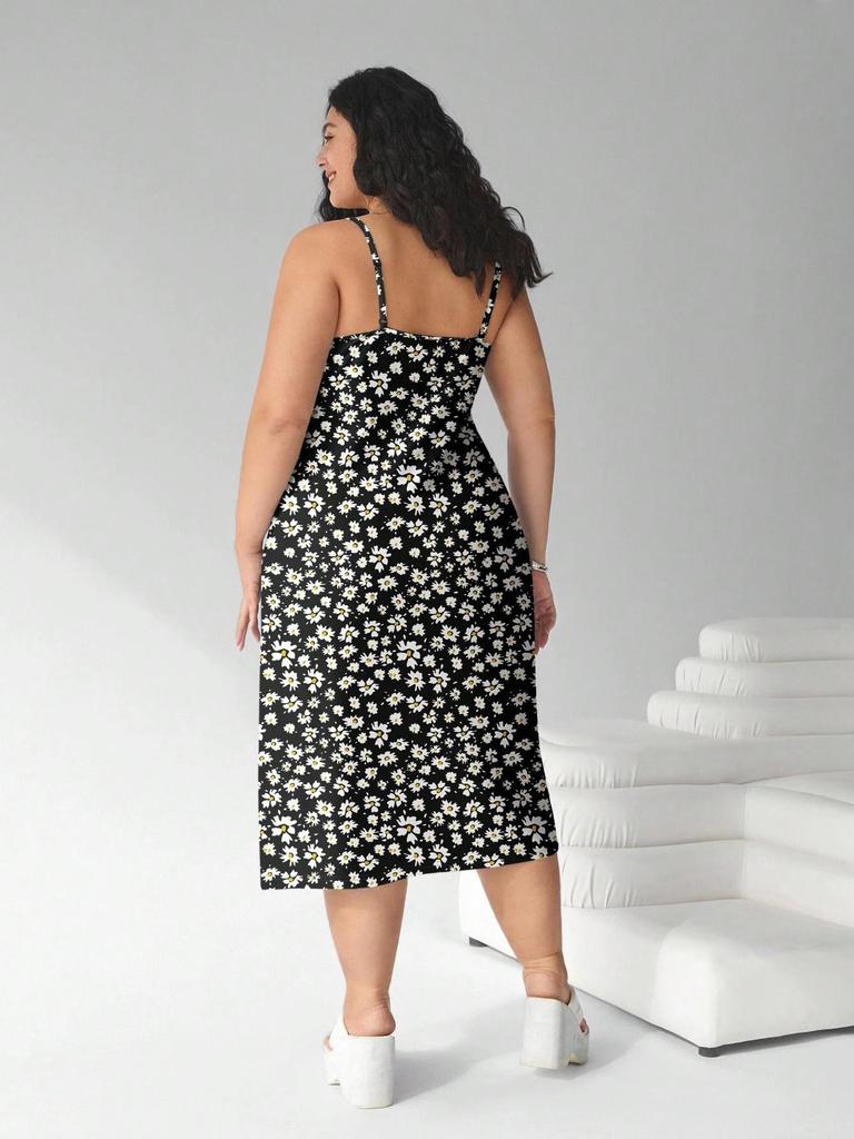 High-Quality Daisy Print Sexy Suspender Dress with Adjustable Buckle