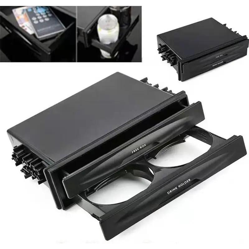 2 In 1 Car Radio Storage Box Multi Purpose ABS Universal 1DIN 2 Layer Cup Holder For Collecting Items Car Radio Black Cup Holder