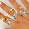 Stainless Steel Star Moon Shell Starfish Open Rings for Women Men Bohe Holiday Waterproof Rings Beach Party Jewelry Accessories