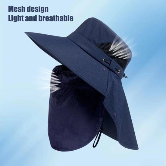 Fishing Bucket Hat with Detachable Neck Guard Adjustable Fishing Hat Windproof Breathable Mesh Sun Hat Wide Brim UV Protection