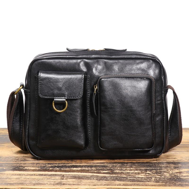 

Handmade Top Layer Cowhide Crossbody Bag Casual Men s Large Capacity Shoulder Genuine Leather Retro Mailman чорний