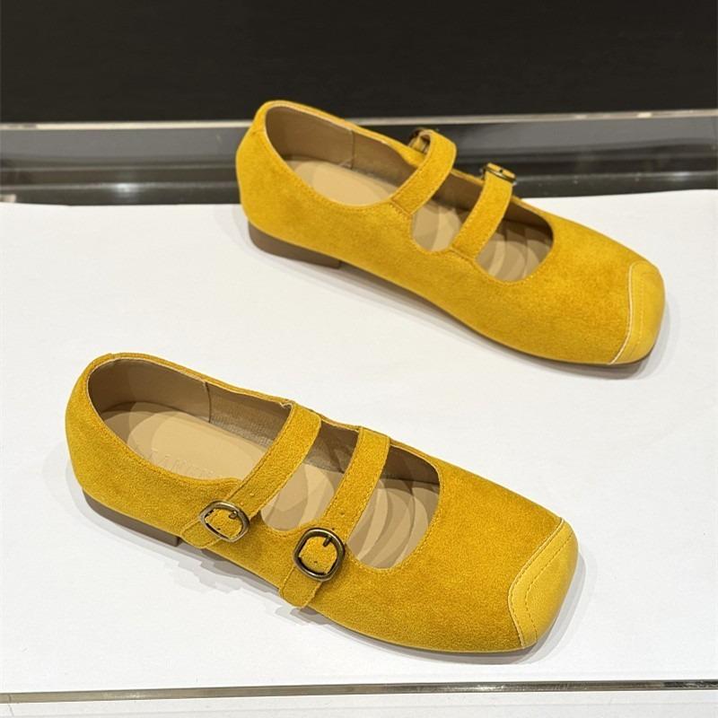 Soft-soled Soft-faced Low-heeled Single Shoes Autumn New Spliced Square-toe Shallow-mouth One-band Non-slip Low-top Shoes