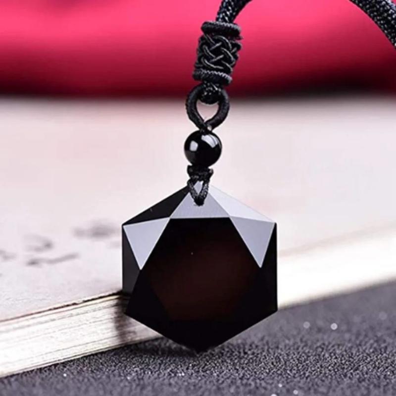 Obsidian Pendant, Pendulum, Energy Stone, Obsidian Hexagram Necklace, Men's and Women's Sweater Chain Accessories