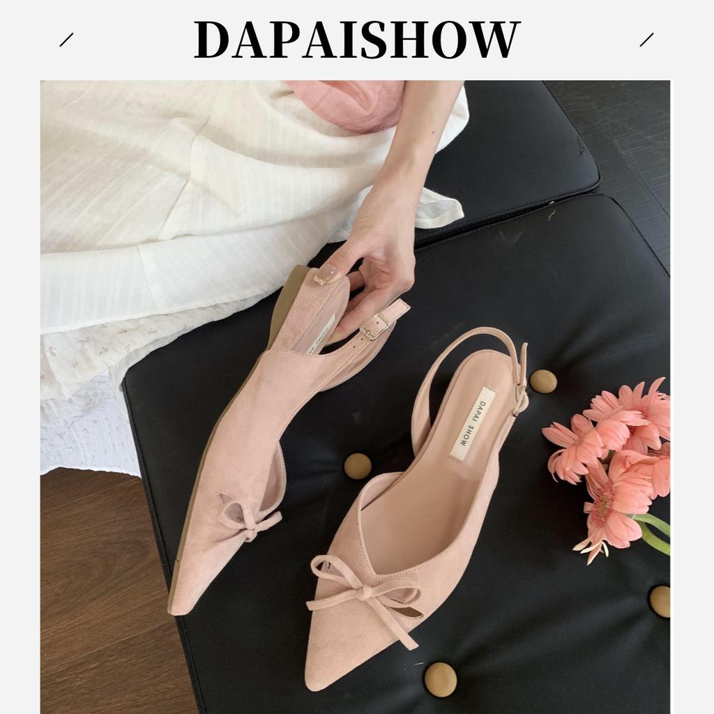 DAPAISHOW 2025 Niche Bag Head Sandals Temperament Elegant Bow Pointed Head Light Mouth Wedge Heel High Heels