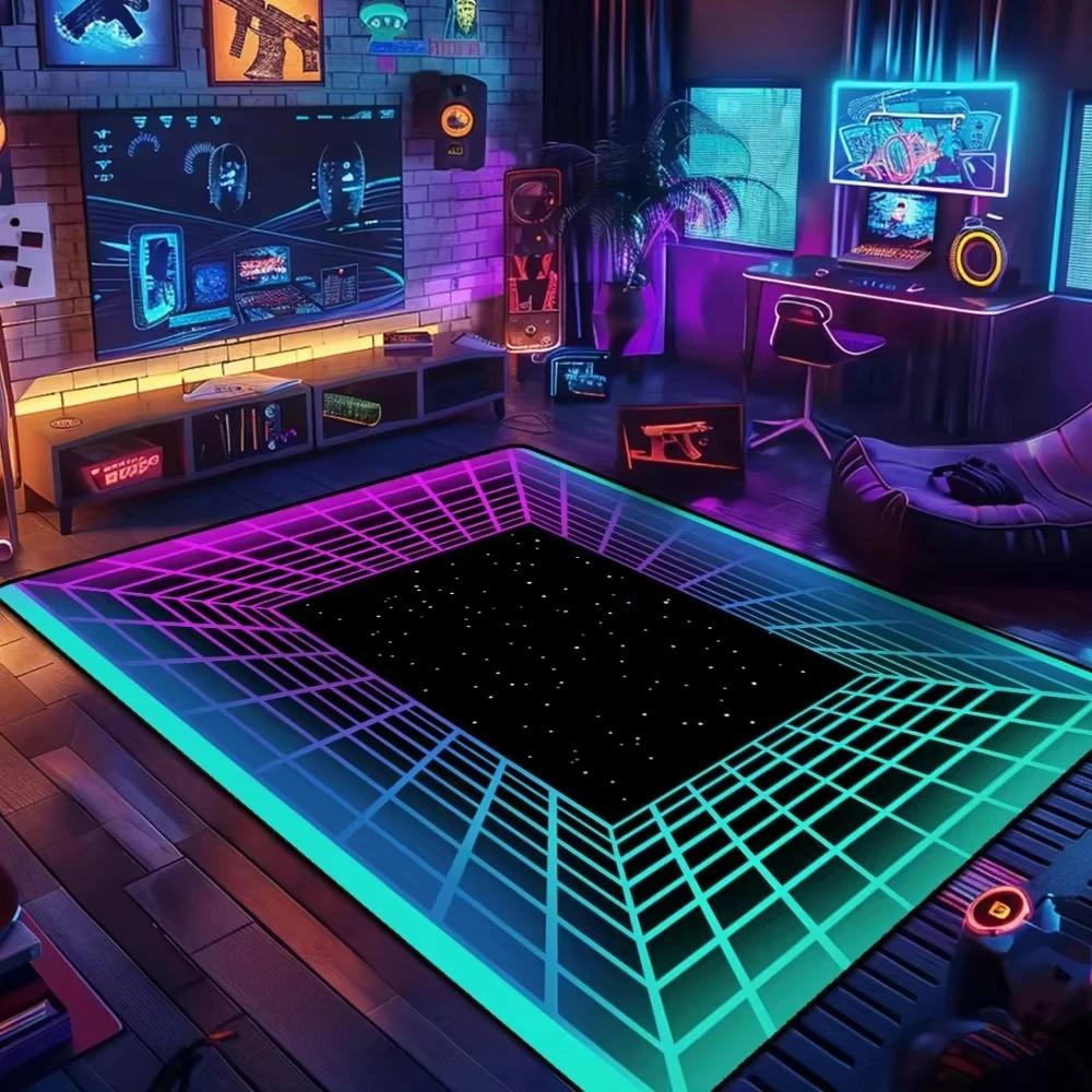 Colorful Game Controller Carpet Men's Cave Game Room Geometric Print Floor Mat Living Room Sofa Decor Rug Bedside Non Slip Rugs