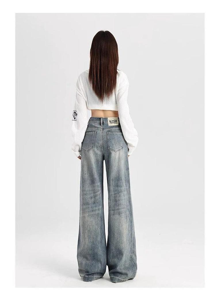 Plus Size High-Waisted Loose Denim Wide-Leg Pants for Women