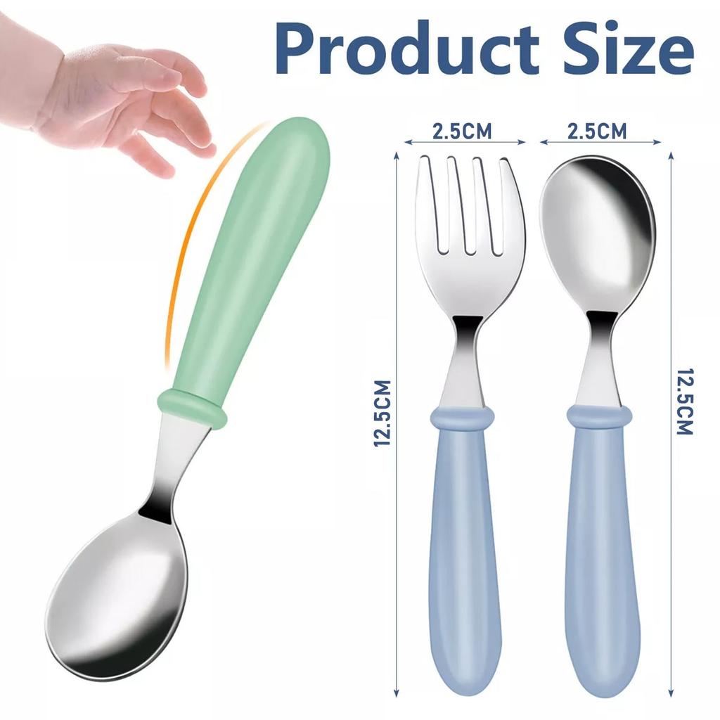 6-Piece Kids Fork and Spoon Set BPA-Free Silicone Stainless Steel Soft Handle Smooth Edges Multicolor 12.5x2.5cm Axroad Mall