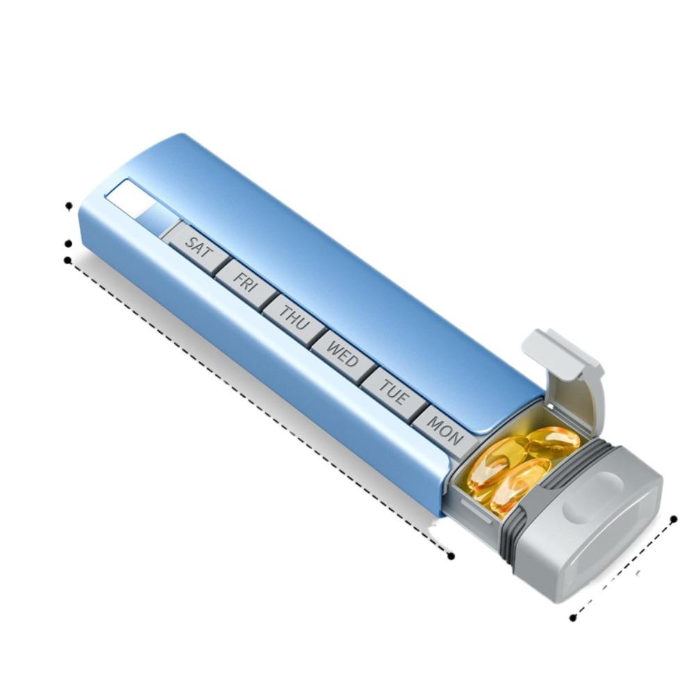 Portable aluminum alloy 7-day pillbox, pillbox organizer, food-grade waterproof, airtight, and moisture-proof. синий