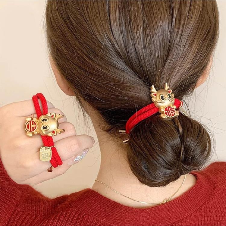 2024 New Year Hair Tie Zodiac Dragon Elastic Hair Bands Women Girls Hair Rope